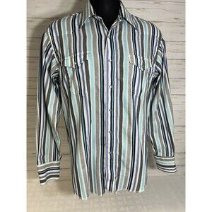 Vtg Wrangler Shirt Men 16 1/2 35 Western Pearl Snap Colorful Stripe Made In USA
